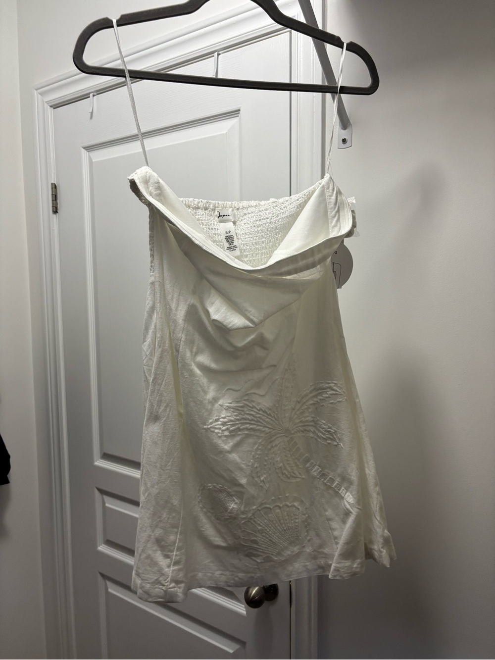 White Embroidered Slip Dress with Palm & Shell Motif